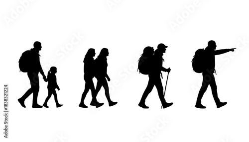 Family Group Hiking Silhouettes