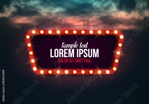 Shining retro billboard. Vintage bright sign board for your design. Vector illustration.