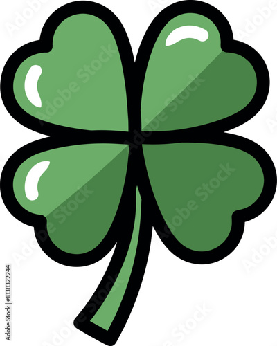 Green Four-Leaf Clover Symbol with Outline and Shadow