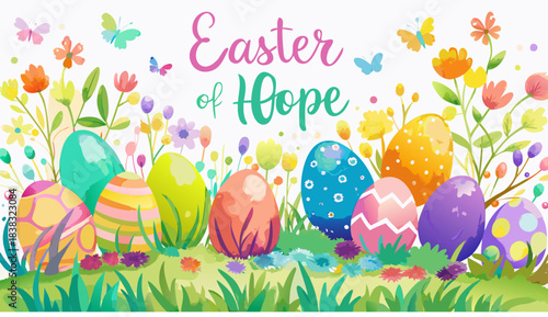 easter background with eggs and flowers