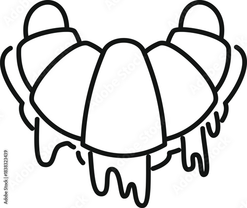 Freshly baked croissant dripping with sweet white chocolate, a tempting treat for breakfast or dessert