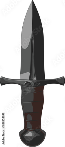 3D medieval dagger illustration, fantasy blade weapon, steel knife design, antique combat dagger, detailed rendering, historic weaponry concept artwork