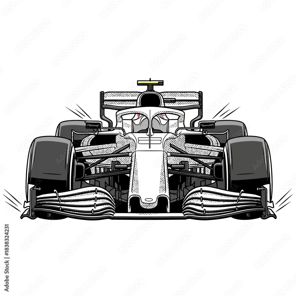 Fototapeta premium Formula Racing Car Front View – Black and White Vector Illustration