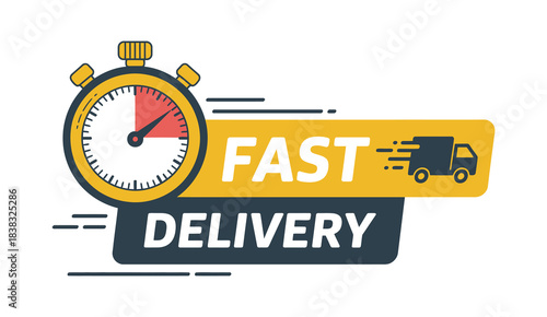 Fast Delivery Icon with Truck and Chronometer, Express and Urgent Delivery Concept, On-Time Shipping and Timely Order Vector Illustration for Services