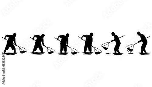 Fisherman Netting Fish Silhouette Set