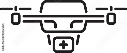 Line drawing of a drone transporting medical supplies, ideal for illustrating fast delivery of emergency aid