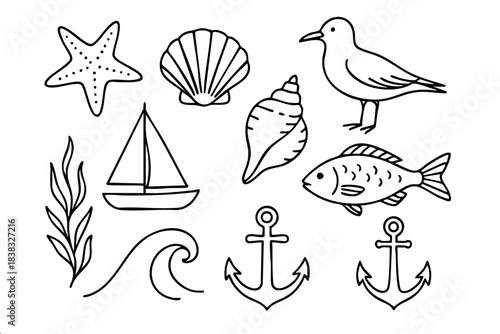 Marine seamless print, sketch.