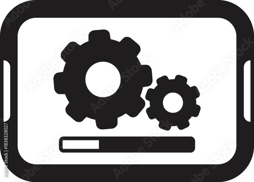 Software update installing on mobile phone, progress bar and gears showing update process