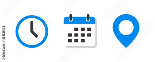 Time, Date and Location icon set