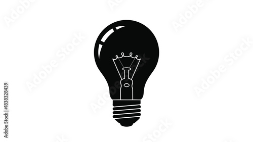 A simple black and white silhouette of a classic incandescent light bulb