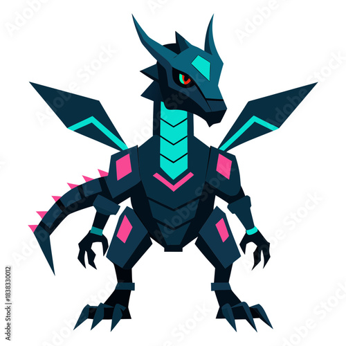 Robotic Dragon Cyberpunk Style Vector Art Illustration 