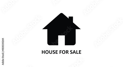 Simple black house icon with text indicating a property for sale
