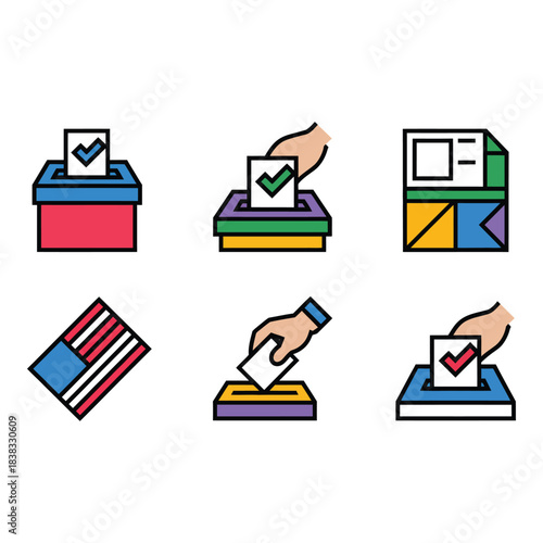 Collection of voting and election icons with american flag