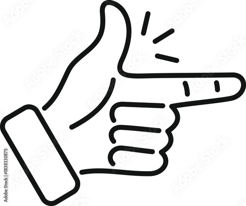 Cartoon hand pointing with index finger and making a clicking sound
