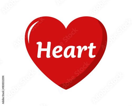 Bold red heart with glossy finish and heart text design