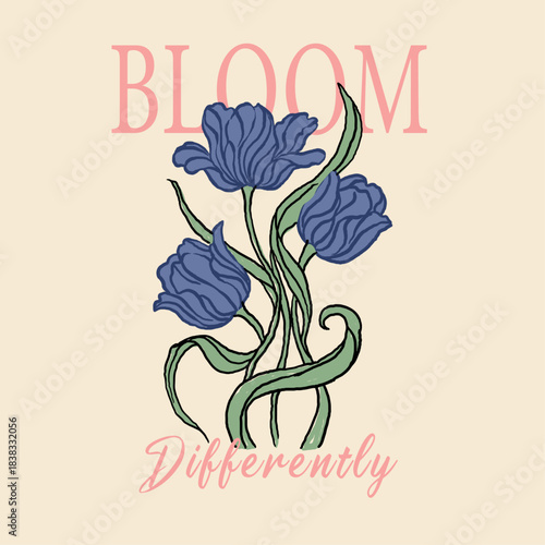 Hand drawn Flowers vector graphics, journey of love, from California Paris typography slogan text print, girls graphics design for flowers print,  pink color barbe theme and girlish theme t-shirt desi