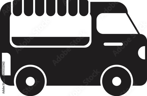 Black silhouette of a food truck selling street food and takeaway meals