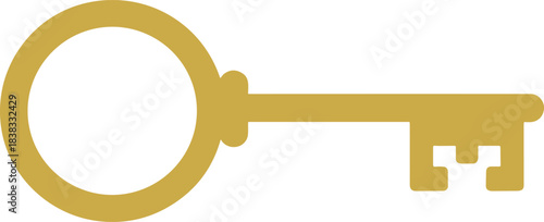 Golden vintage key illustration, antique skeleton key, brass old-fashioned key, minimalist retro key icon, classic lock key art