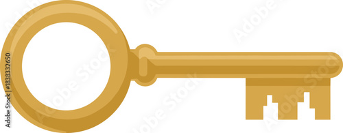 Golden vintage key illustration, antique skeleton key, brass old-fashioned key, minimalist retro key icon, classic lock key art