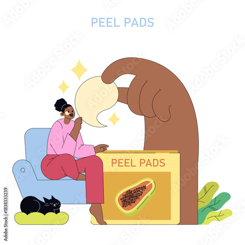 Woman Applying Peel Pads at Home - Vector Illustration