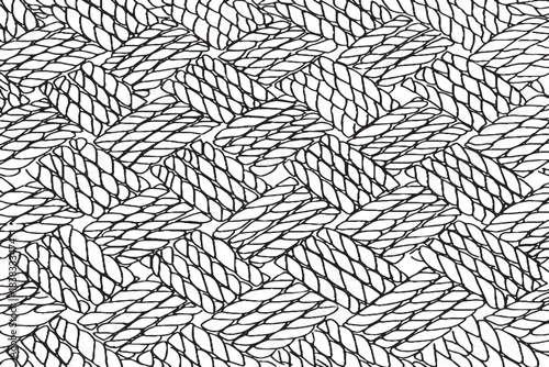 Seamless Black and White Hand-Drawn Woven Rope or Braided Texture Pattern