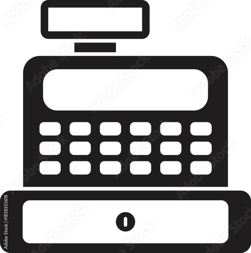 Cash register machine with keypad and display showing accepting payments concept