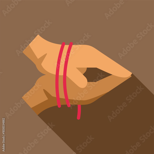 Icon illustration of a hand in mudra position with a red spiritual thread bracelet and reflection