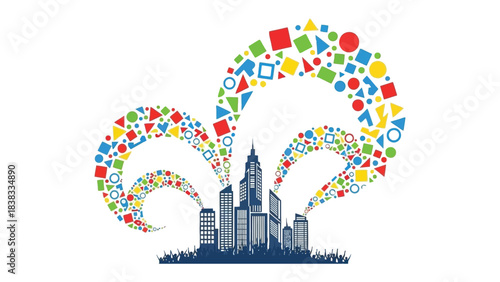 Cityscape of Ideas: An innovative cityscape emerges, its buildings exuding vibrant, colorful shapes that represent creativity and progress. A visual celebration of urban development and imagination.