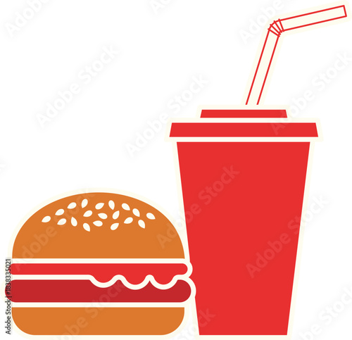 Red soda cup with straw and hamburger illustration drink