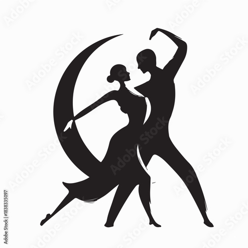 Tango Couple Dancing Silhouette Logo Vector on white Background