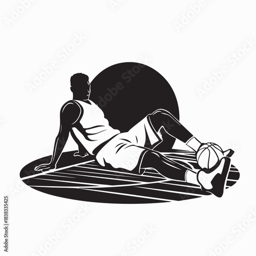Basketball player sitting on the ground on outdoor court image vector