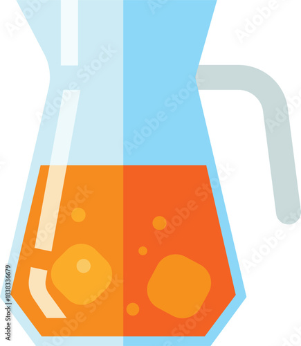 Orange juice in a glass pitcher with bubbles and light blue accents beverage drink