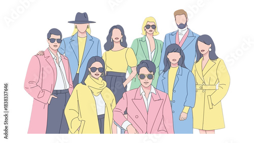 Style Collective: A vibrant assemblage of fashion-forward individuals showcases a spectrum of trends, each exuding confidence and elegance, highlighting the art of stylish expression.
