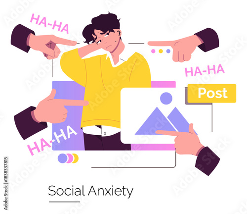 Social Anxiety and Cyberbullying Vector Illustration