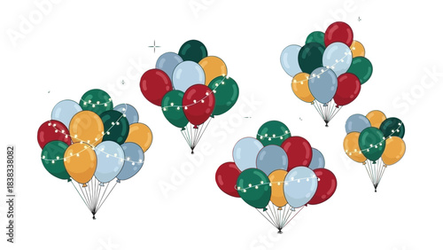 Balloon Bouquet of Festivity: Colorful balloon bouquets, each a cluster of vibrant colors, float with the illusion of weightlessness, exuding an air of joy, celebration.