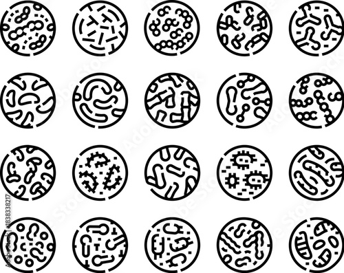 Bacteria and virus microbial organisms researching science icons