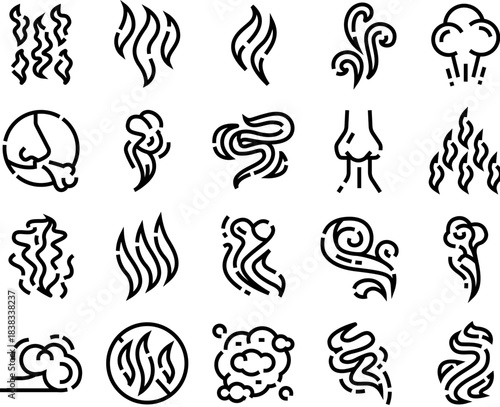 Vapor aroma scent odor smell icons set