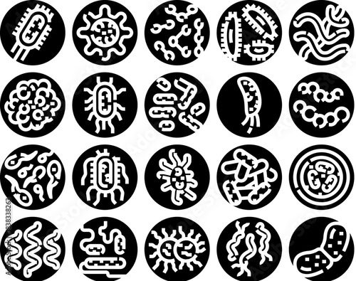 Microorganisms and bacteria types illustrating illness and infection
