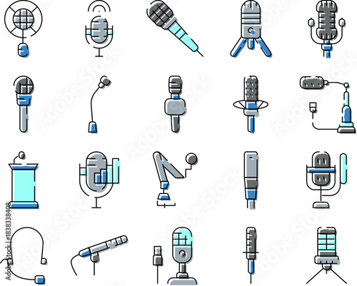 Set diverse microphones for audio recording and broadcast