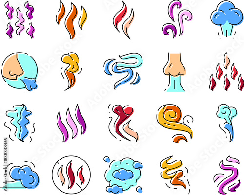 Smelling scent aroma vapor steam odor icons