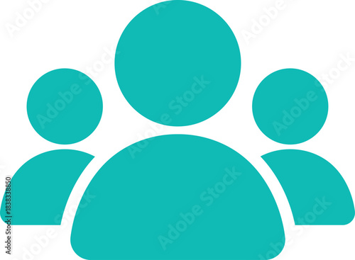 Three teal human figures in a group icon on white background people teamwork