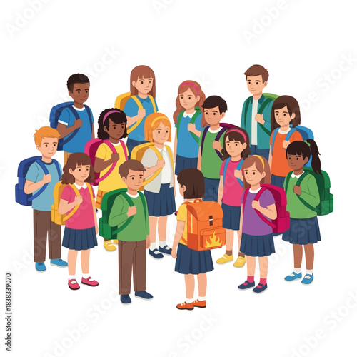 Diverse group of schoolchildren gathered, ready to learn and embark on educational journeys
