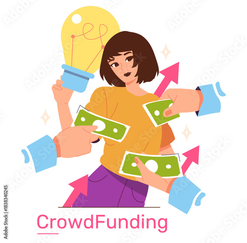 Crowdfunding Concept with Light Bulb and Money Exchange