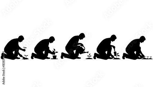 Kneeling Gardener Planting Silhouette