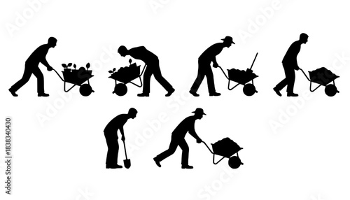 Gardener Pushing Wheelbarrow Silhouette
