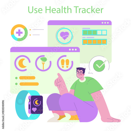 Person Using Health Tracker Vector Illustration