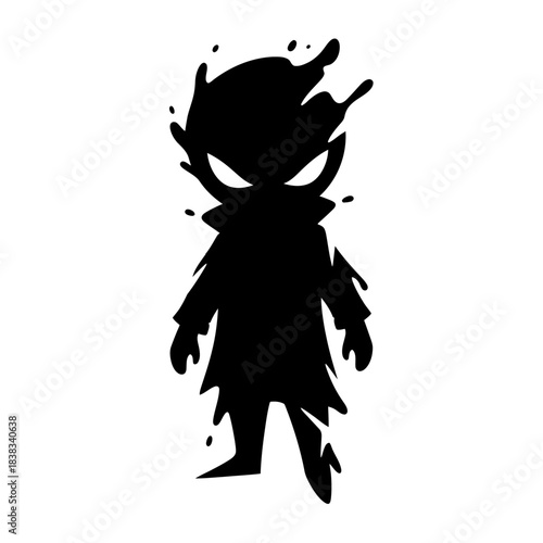 Eerie silhouette of a character with glowing eyes and ink-like details creating an unsettling