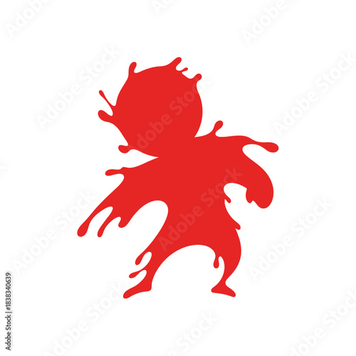 Vibrant scarlet figure with dynamic liquid drips emanating a sense of playful movement and