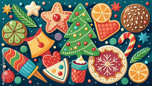 Festive christmas cookies and decorations