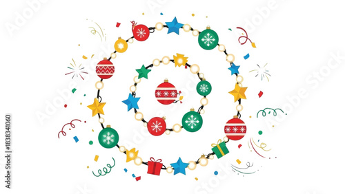 Holiday Spiral Ornament : A festive spiral of colorful ornaments and festive decorations, perfect for spreading holiday cheer.  A visual symphony of holiday spirit.